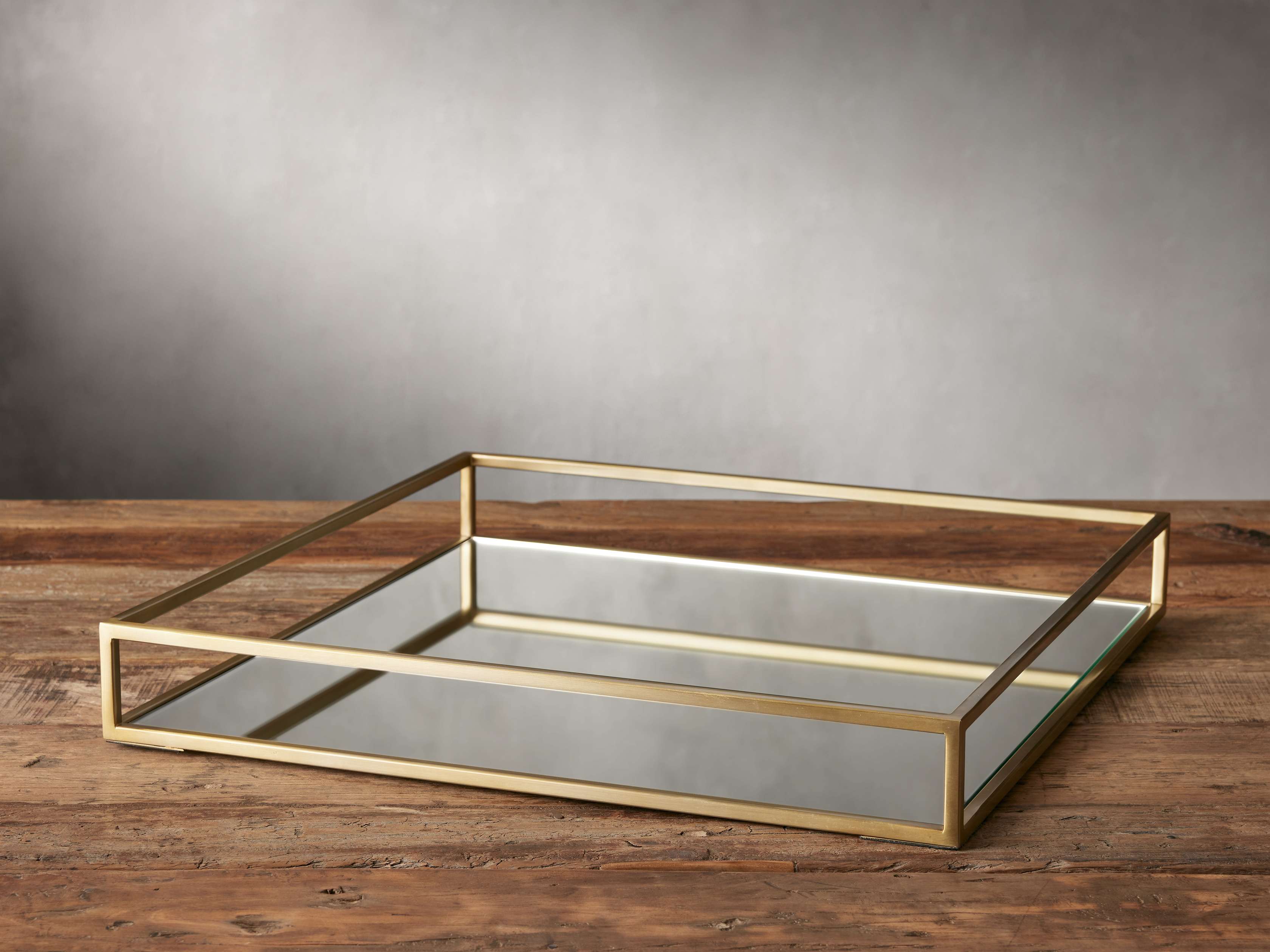 Square Mirror Tray in Brass